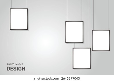 Picture collage or photo frame with layout illustration on the wall. Photo layout. Album Gallery vector illustration.