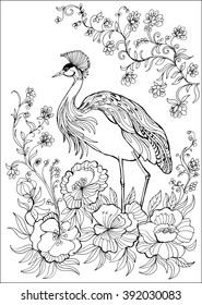 picture in coloring book.bird ,crane,
