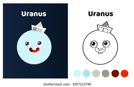 Picture For Coloring Children Book. Planet Of The Solar System. Uranus. Cartoon Style Vector Illustration