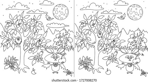 
Picture coloring. Find 10 differences. Bat.