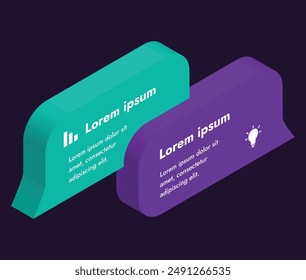 The picture contains the symbol of dialogue in isometry, embodying ideas and inspiration. These elegant and creative graphic elements can be used to create booklets, posters, banners.