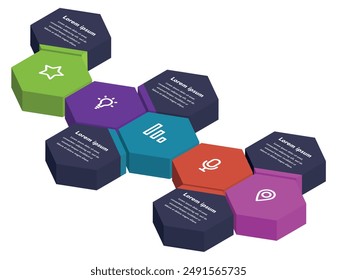 The picture contains the symbol of honeycombs in isometry, embodying ideas and inspiration. These elegant and creative graphic elements can be used to create booklets, posters, banners.