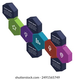 The picture contains the symbol of honeycombs in isometry, embodying ideas and inspiration. These elegant and creative graphic elements can be used to create booklets, posters, banners.