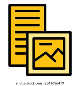 vector de contorno de icono de contenido de imagen. Mercado Seo. Color de la creación social plano