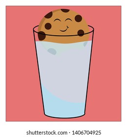 Es una imagen de galleta en un vaso de leche., vector, dibujo de color o ilustración. 