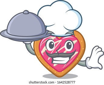 A picture of cookie heart as a Chef serving food on tray