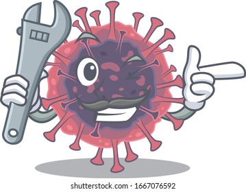 A picture of cool mechanic microbiology coronavirus cartoon character design