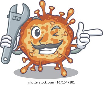 A picture of cool mechanic retro virus corona cartoon character design