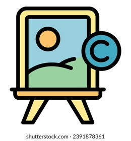 Vector de contorno de icono de copyright de imagen. Patente legal. Color de protección legal plano