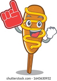 A picture of corn dog mascot cartoon design holding a Foam finger