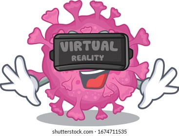 A picture of corona virus organic character with Virtual reality headset