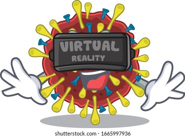 Ein Bild von Coronavirus-Molekül-Charakter mit Virtual-Reality-Headset