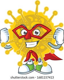 A picture of coronavirus pandemic dressed as a Super hero cartoon character
