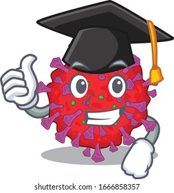 A picture of coronavirus particle with black hat for graduation ceremony