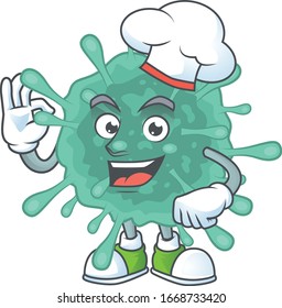 A picture of coronaviruses cartoon character wearing white chef hat