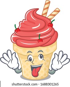 A picture of crazy face cherry ice cream mascot design style