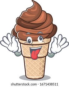 A picture of crazy face chocolate ice cream mascot design style