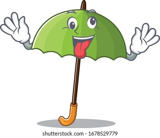 A picture of crazy face green umbrella mascot design style