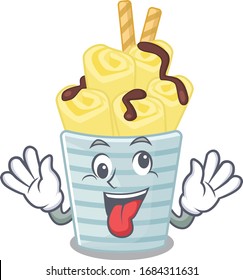 A picture of crazy face ice cream banana rollsmascot design style