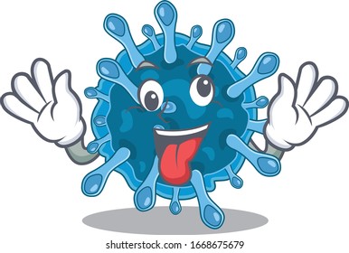 A picture of crazy face microscopic corona virus mascot design style