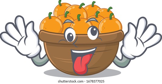 A picture of crazy face orange fruit basket mascot design style