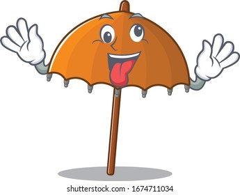 A picture of crazy face orange umbrella mascot design style