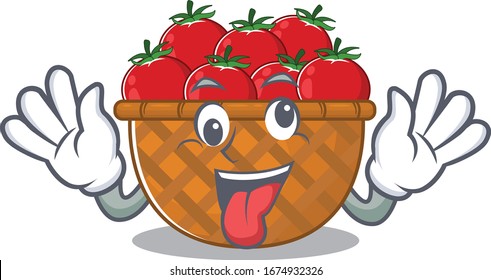 A picture of crazy face tomato basket mascot design style