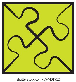 Picture of crew alliance ideograph scheme isolated on white backdrop. Squad of bright lime color flat steps set in black contour frame. Creative art model design. Jig-saw chart swot tile chart plan