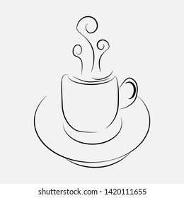 In the picture a cup of tea, coffee, an icon created by a contour. Icon for cafe, packing.