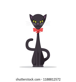 Picture of a cute domestic cat isolated on white background. Flat style illustration.