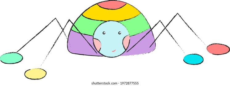 Picture of a cute drawn cartoon spider in color. Educational material for children of primary preschool age. Vector illustration