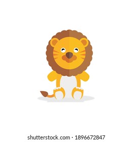 a picture of a cute sitting lion flat animal illustration, this illustration is suitable for children's books, cards, pictures for children's clothes and so on