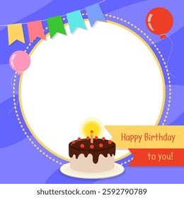 Picture Decoration, Photo Frame, Balloon and Garender, Exciting Birthday Frame Background Illustration. Vector Illustration Design.