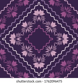 Picture with decorative flowers. Design with manual hatching. Seamless pattern. Ethnic boho ornament. Textile. Vector illustration for web design or print.