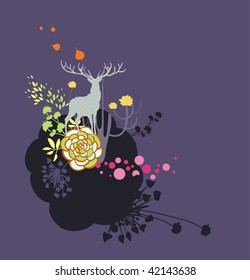 a picture of a deer in a little floral island