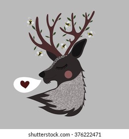 Picture of the deer in love and bees