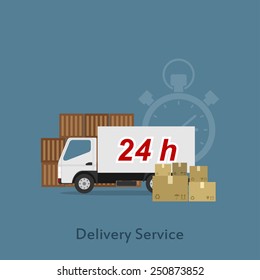 Picture of a delivery truck with package boxes, flat style illustration, shopping, delivery, shipment concept