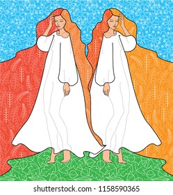 A picture depicting two twin girls, personifying the sign of the zodiac Gemini, for a different kind of design