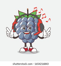 A picture of dewberry cartoon mascot character Listening music on a headset