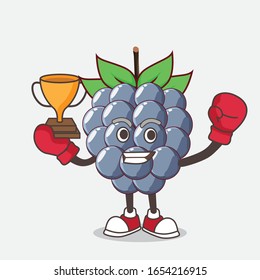 A picture of dewberry cartoon mascot character as Boxing winner of arcade game machine