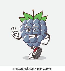 A picture of dewberry cartoon mascot character with two fingers