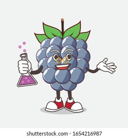 A picture of dewberry cartoon mascot professor character  with glass tube