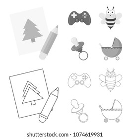Picture, dzhostik, bee, nipple.Toys set collection icons in outline,monochrome style vector symbol stock illustration web.