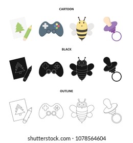 Picture, dzhostik, bee, nipple.Toys set collection icons in cartoon,black,outline style vector symbol stock illustration web.