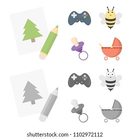 Picture, dzhostik, bee, nipple.Toys set collection icons in cartoon,monochrome style vector symbol stock illustration web.