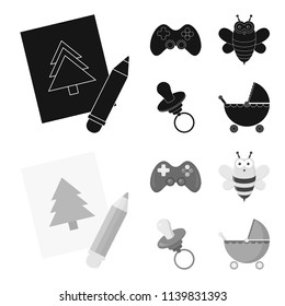 Picture, dzhostik, bee, nipple.Toys set collection icons in black,monochrom style vector symbol stock illustration web.
