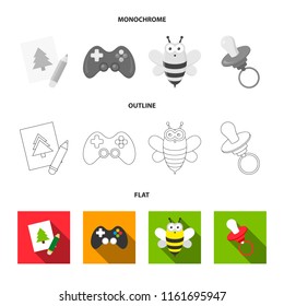 Picture, dzhostik, bee, nipple.Toys set collection icons in flat,outline,monochrome style vector symbol stock illustration web.