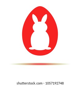 picture Easter Bunny on a red background, red egg for the holiday Pasco, game for children, sticker for home decor for the holiday.