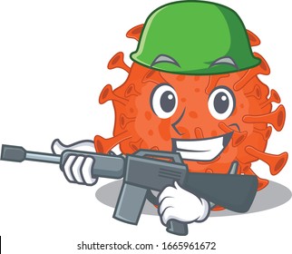 A picture of electron microscope coronavirus as an Army with machine gun