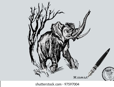 Picture an elephant and a tree. EPS 10